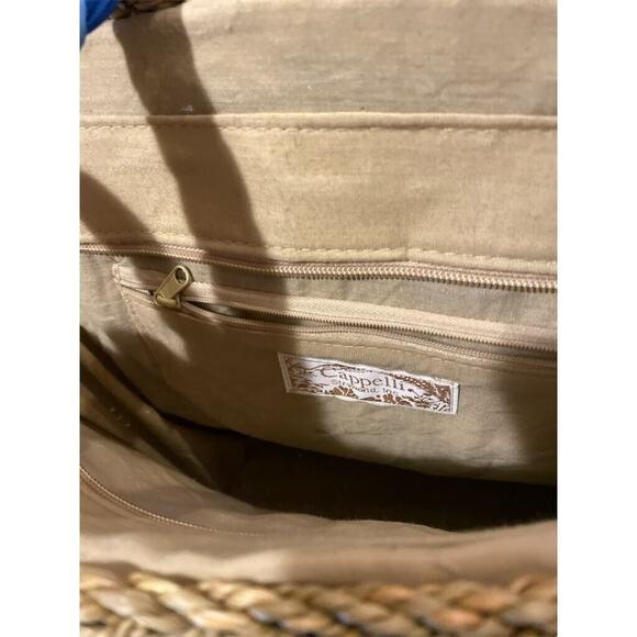 Cappelli Ombre Blue Ribbon Straw Bag Zip Top Braided Strap Tote Hand Bag - Picture 2 of 5